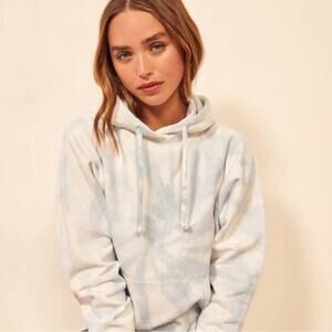 Reformation Tanner White & Blue Light Tie‎ Dye Long Sleeve Hoodie in Tornado XS